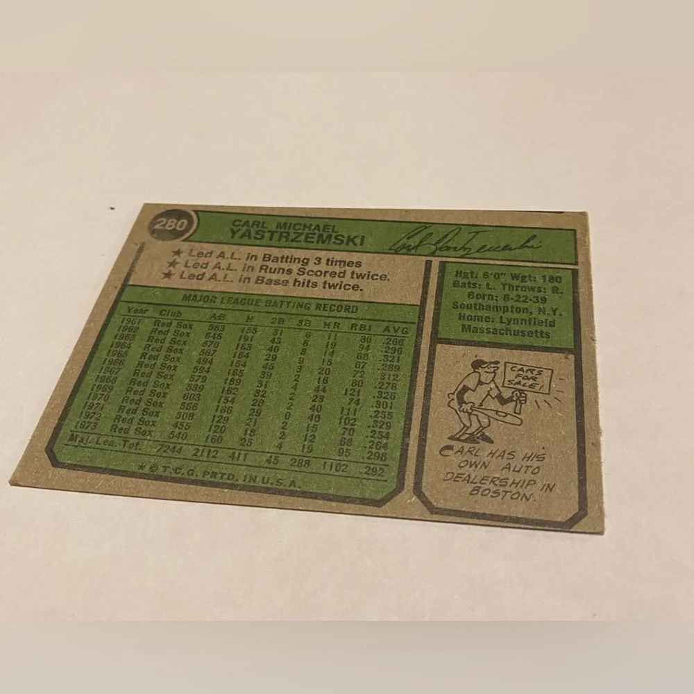Carl Yastrzemski 1974 Topps Baseball Card Hall of Fame inductee vintage